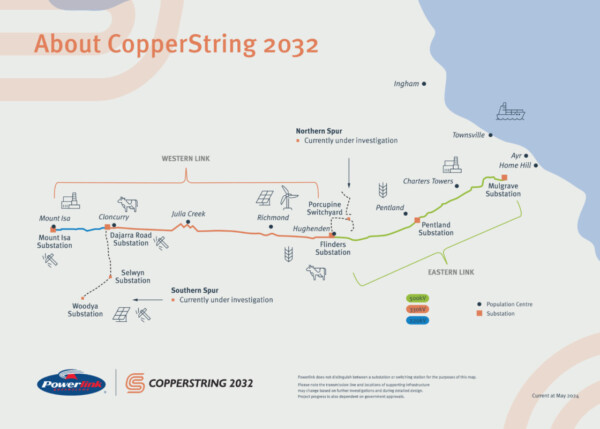 Map showing CopperString transmission line route